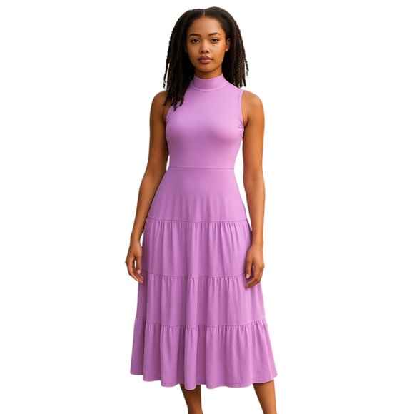 Paylot Dresses & Skirts - Paylot Brazilian Brand Lavender Purple Sleeveless Mock Neck Tiered Dress